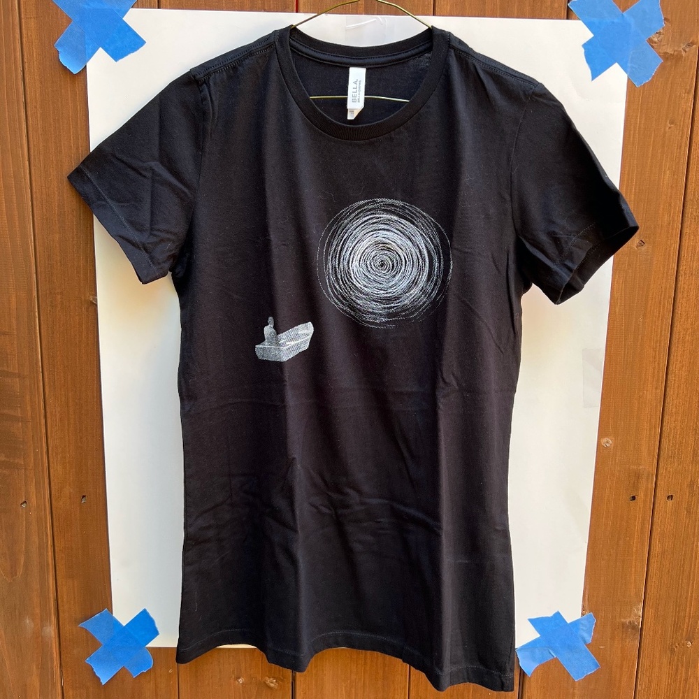 Black Crewneck Cotton Graphic T-shirt, Size S